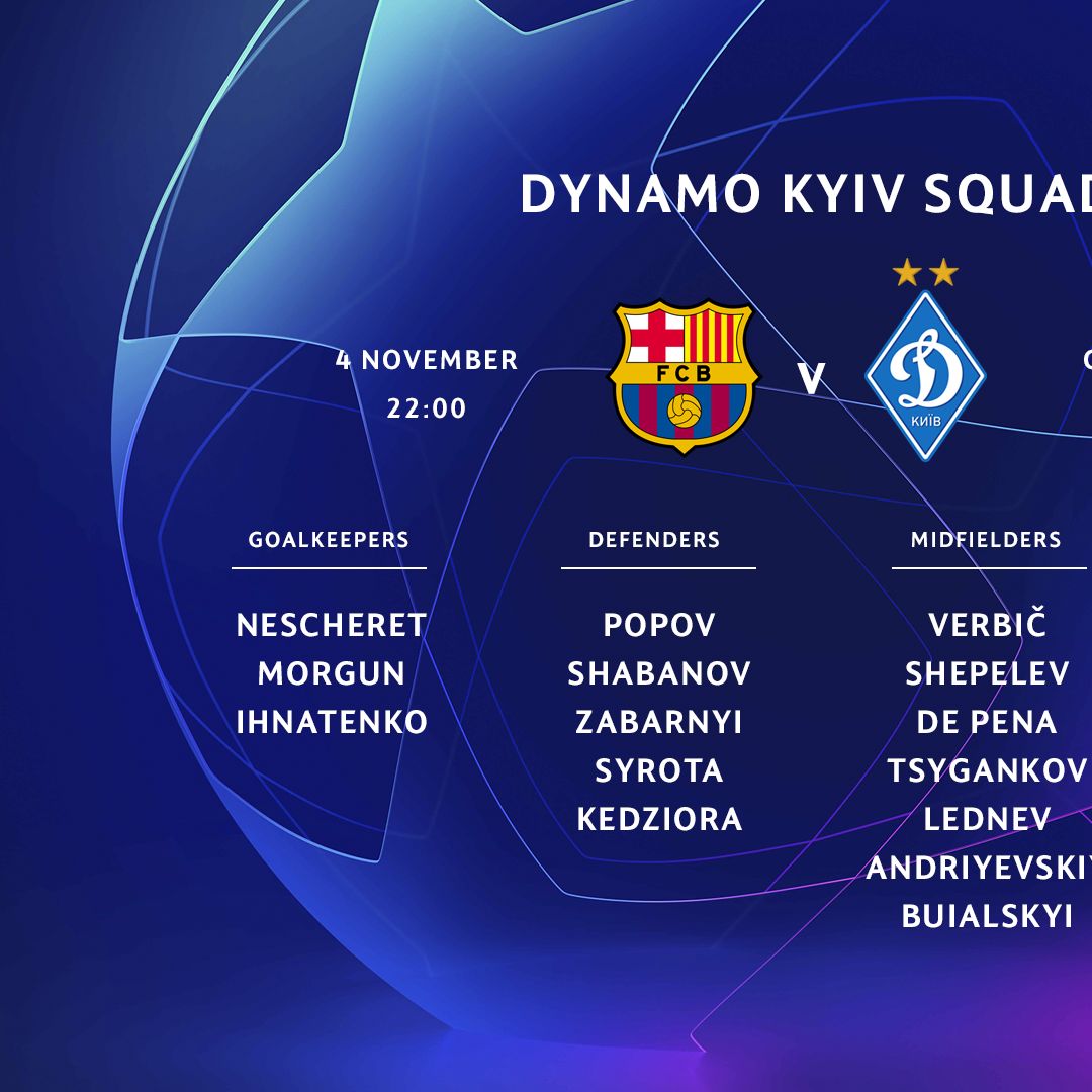 Dynamo players’ list for the game against Barcelona